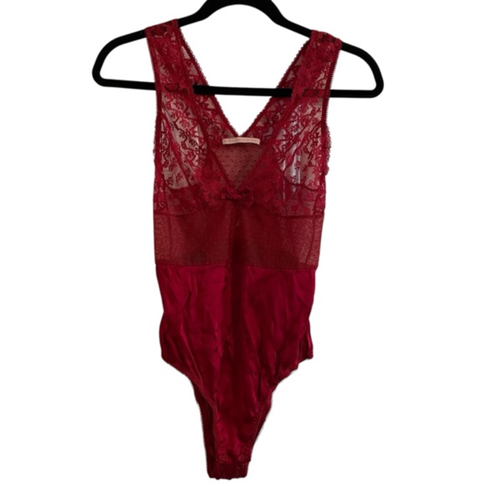 Stella McCartney Mathilda Crimson Red Silk Lace Lingerie Bodysuit Size Small